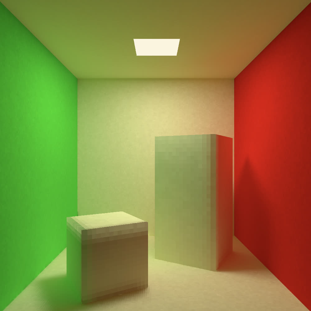 A screenshot showing correct multi-bounce lighting in the engine.