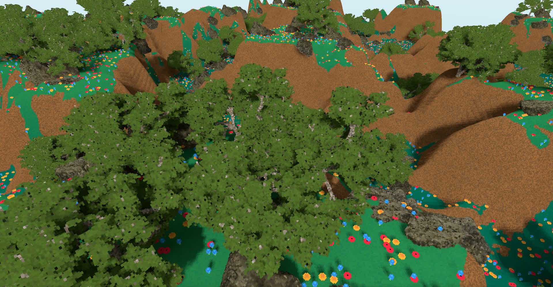 A large forest scene (~2B voxels) rendered in real-time.